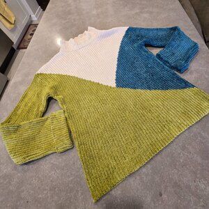 ELENA WANG Women's Color Block High Collar Long Sleeves Sweater - Size Medium